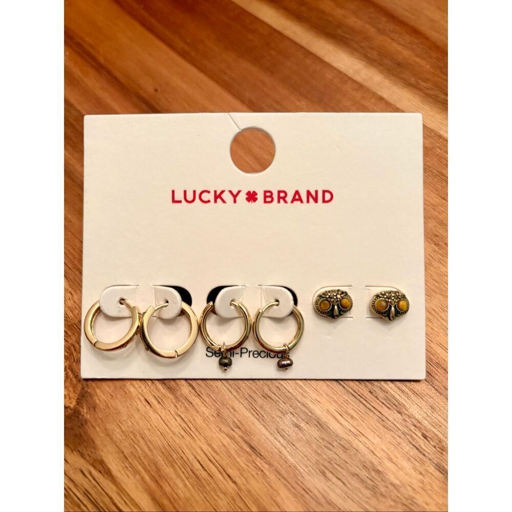 Lucky Brand | Semiprecious Stone Set of 3 Earrings | Gold Tone